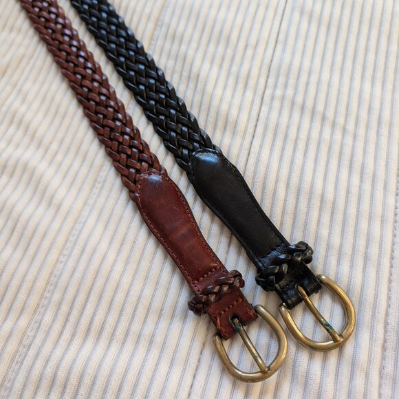 VINTAGE set of 2 braided leather belts black and brown LIKE NEW